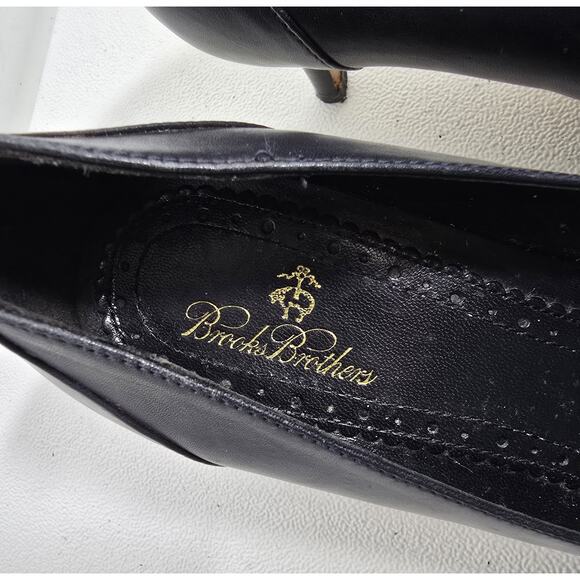 BROOKS BROTHERS Leather 7.5 Kitten Heels Buckle Pointed Toe Italy Bluish Black - Picture 5 of 12